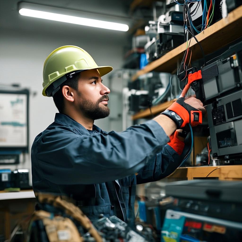 Técnico trabajando en panel de control profesional